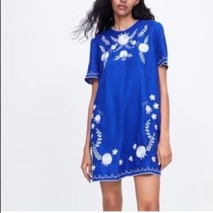 Zara Blue Embroidered Dress